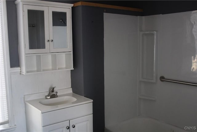 full bathroom featuring vanity and shower / washtub combination