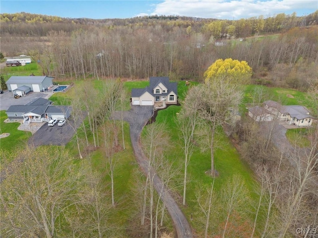 drone / aerial view with a view of trees