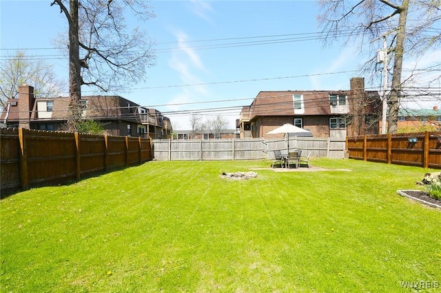 view of yard with a fenced backyard