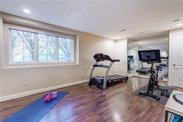 4 Windscape Park, Pittsford, NY 14534 - workout room featuring baseboards, recessed lighting, wood finished floors, and visible vents