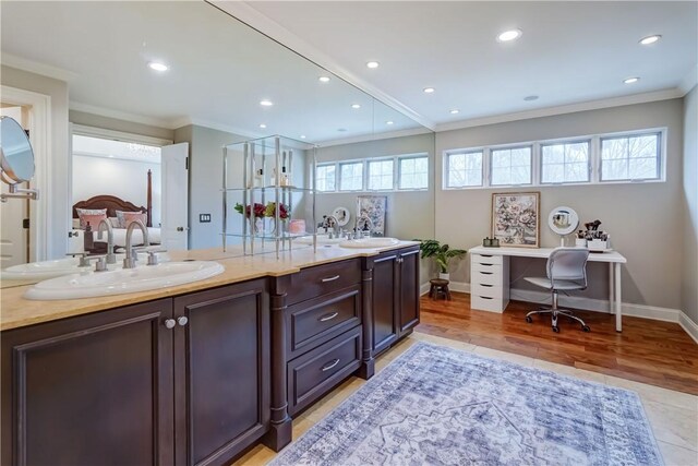 4 Windscape Park, Pittsford, NY 14534 - bathroom with double vanity, ornamental molding, and a sink