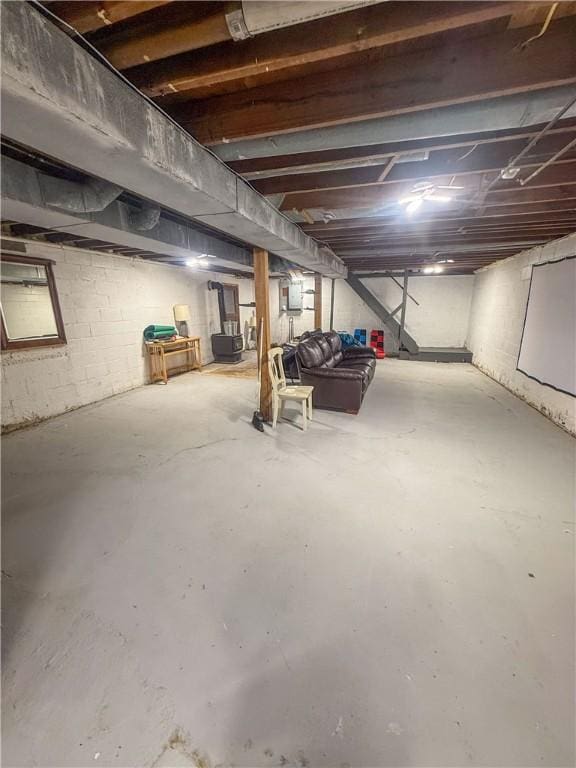 view of unfinished basement