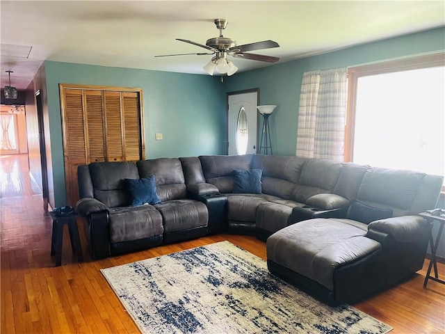 5291 Starr Rd, Thurston, NY 14821 - living area with a ceiling fan, hardwood / wood-style floors, and a wealth of natural light