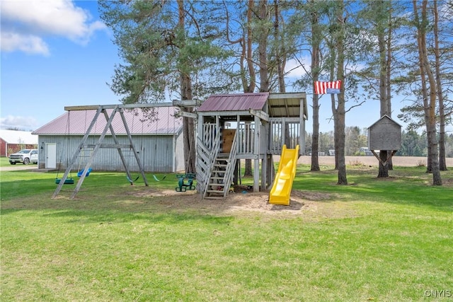 community play area with a lawn