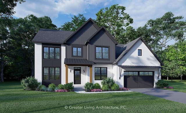 60 Colebare Way, Greece, NY 14616 - modern farmhouse featuring driveway, a front yard, a standing seam roof, and metal roof