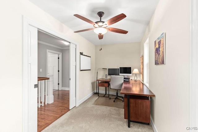 3830 Rippleton Rd, Cazenovia, NY 13035 - office space featuring crown molding, baseboards, ceiling fan, and carpet flooring