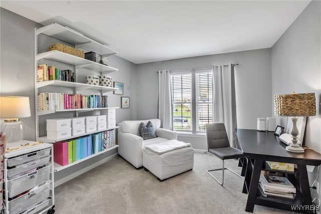 home office featuring carpet floors and baseboards