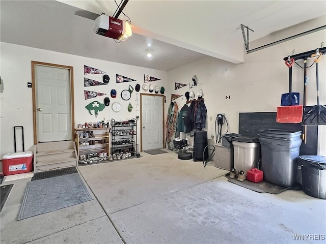 garage with a garage door opener