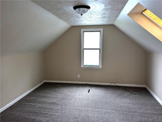 134 Malden Rd, Salina, NY 13211 - additional living space with carpet floors, baseboards, vaulted ceiling, and a textured ceiling