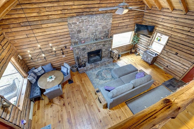 851 Lower Meeker Hollow Rd, Roxbury, NY 12474 - living area featuring wood-type flooring, plenty of natural light, and a fireplace