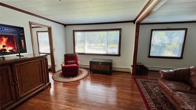 3319 Riverside Dr, Scio, NY 14895 - sitting room featuring crown molding, wood finished floors, and baseboard heating