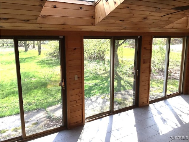 entryway featuring wood walls and plenty of natural light