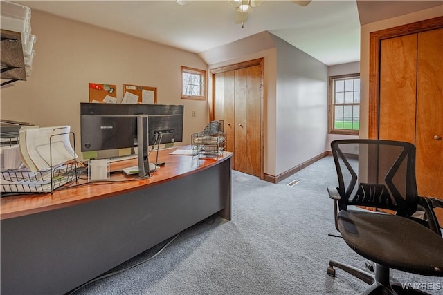 2575 Fuller Rd, Newfane, NY 14028 - office space with carpet floors, a ceiling fan, baseboards, and a healthy amount of sunlight