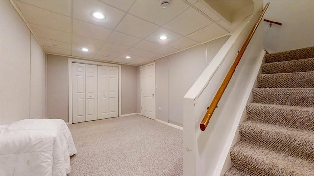 interior space with recessed lighting, carpet, and baseboards