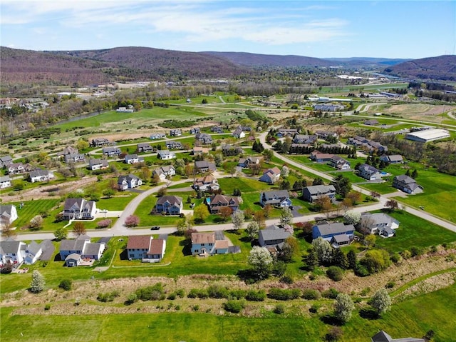 aerial view featuring a residential view and a mountain view