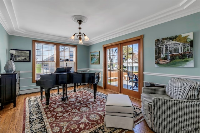 5561 Lockwood Hts, Newfane, NY 14126 - living area featuring french doors, plenty of natural light, crown molding, and a tray ceiling