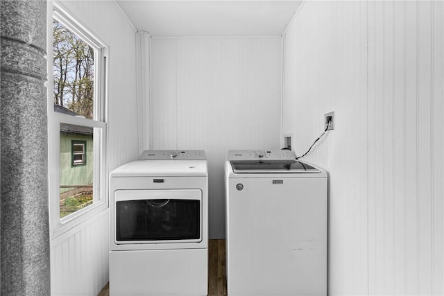 laundry room with a healthy amount of sunlight, separate washer and dryer, and laundry area