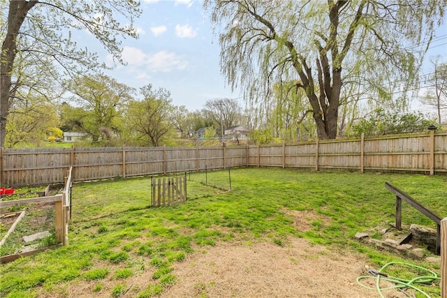 view of yard with a fenced backyard