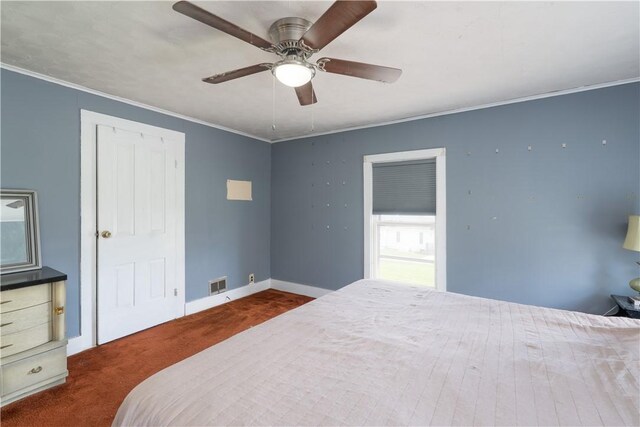 9 Porter St, Prattsburgh, NY 14873 - carpeted bedroom with crown molding, a ceiling fan, baseboards, and visible vents