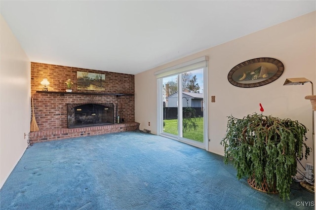 4765 Rosemary Ln, Clay, NY 13088 - unfurnished living room with a brick fireplace and carpet