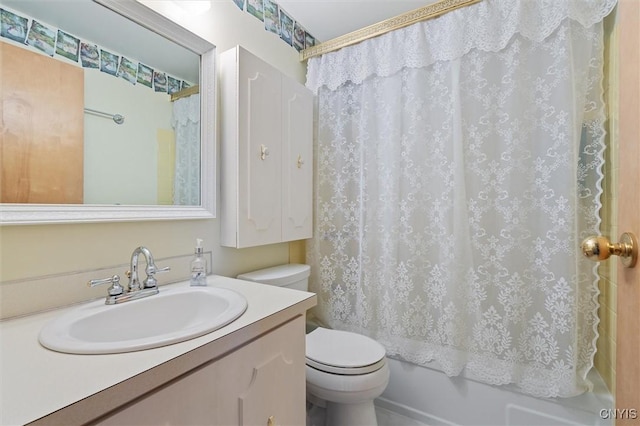 4765 Rosemary Ln, Clay, NY 13088 - bathroom featuring vanity, shower / bathtub combination with curtain, and toilet