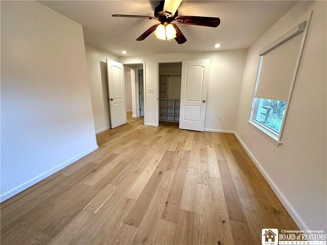 3542 Morgan Hollow Rd, Allegany, NY 14706 - unfurnished bedroom with recessed lighting, baseboards, ceiling fan, and light wood-type flooring