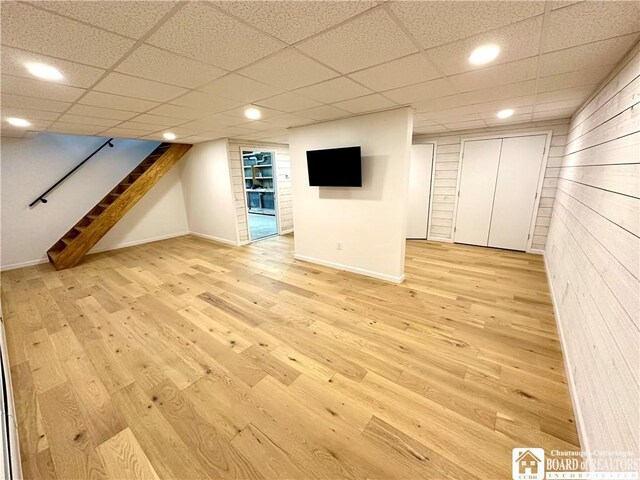 3542 Morgan Hollow Rd, Allegany, NY 14706 - finished basement featuring light wood-style floors, recessed lighting, stairs, and baseboards