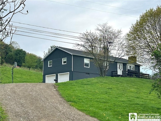 3542 Morgan Hollow Rd, Allegany, NY 14706 - view of front of property featuring an attached garage, a front yard, driveway, and a chimney