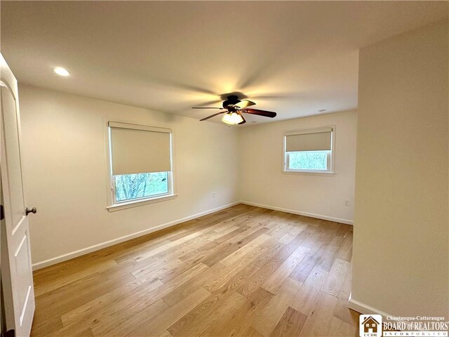 3542 Morgan Hollow Rd, Allegany, NY 14706 - spare room with light wood-style floors, baseboards, a ceiling fan, and recessed lighting