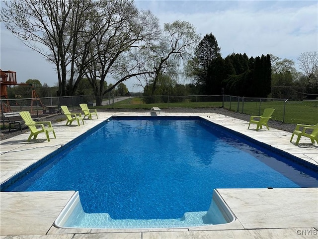 view of pool featuring fence, a patio area, and a fenced in pool