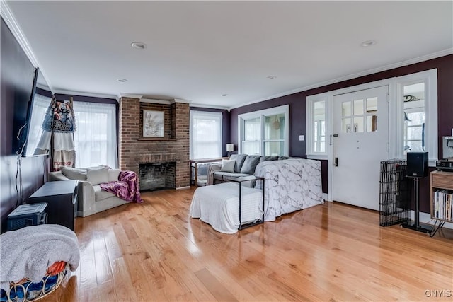 living room with a healthy amount of sunlight and ornamental molding