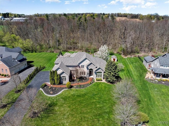 bird's eye view with a view of trees