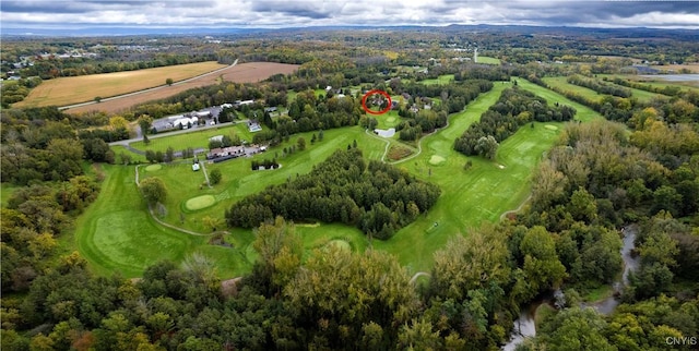 drone / aerial view featuring view of golf course