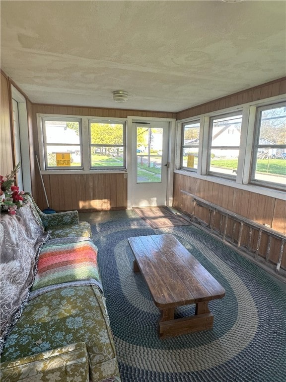 16 School St, Moravia, NY 13118 - sunroom featuring wooden walls and carpet floors