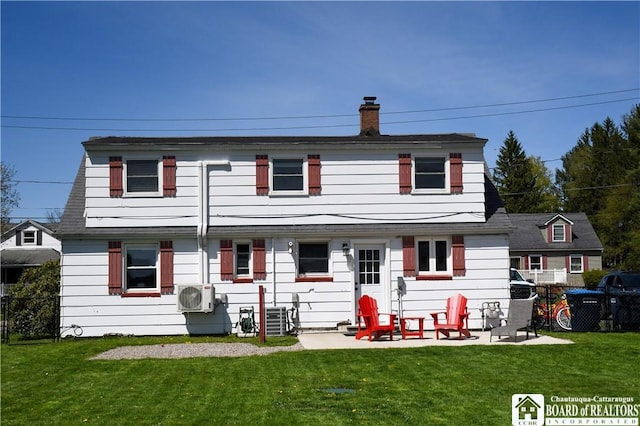 17 Howard St, Carroll, NY 14738 - back of property featuring a chimney, ac unit, central air condition unit, fence, and a yard