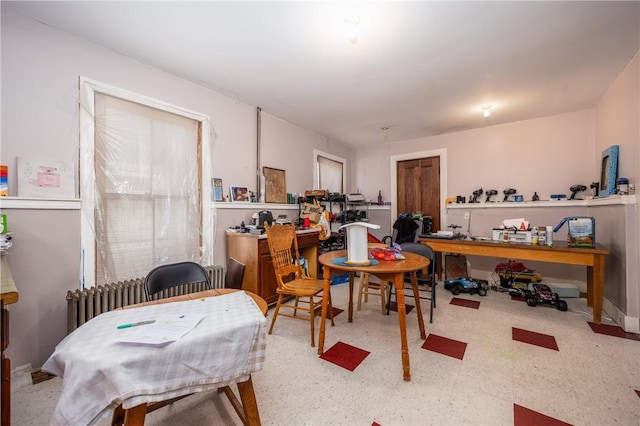 dining space featuring radiator heating unit