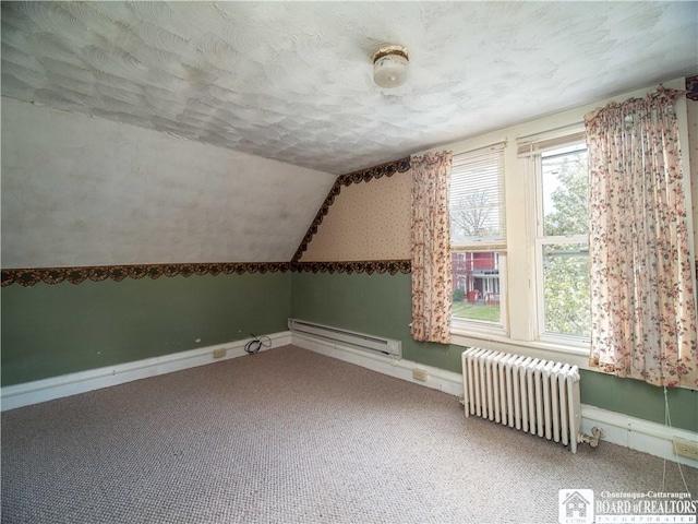 53 W 5th St, Dunkirk-City, NY 14048 - bonus room featuring a textured ceiling, baseboard heating, baseboards, radiator, and carpet