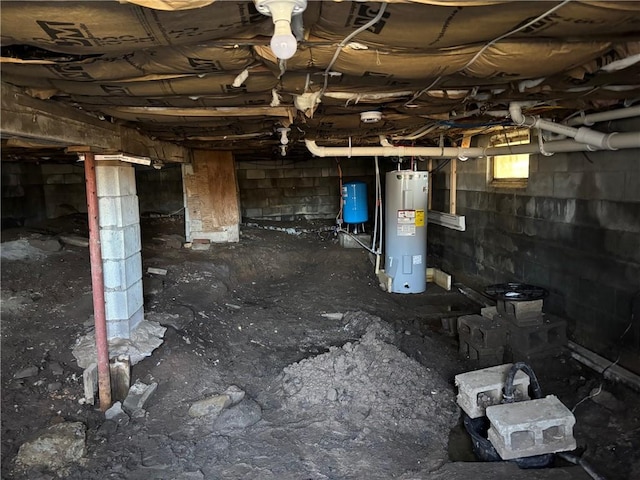 basement featuring water heater