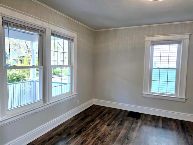 empty room with baseboards, dark wood-style floors, and a wealth of natural light