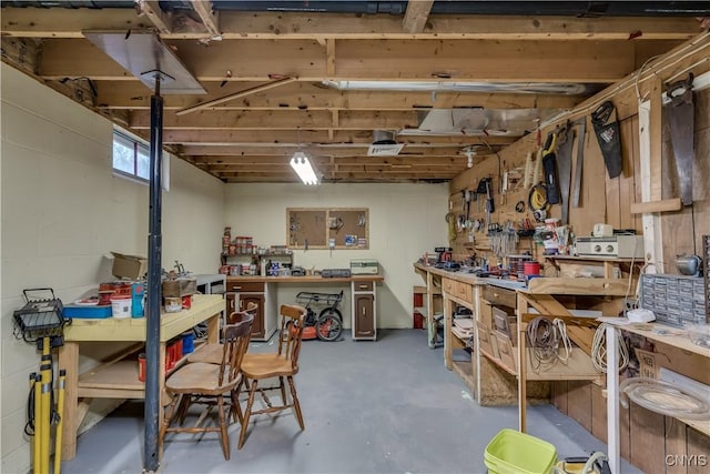 below grade area featuring a workshop area