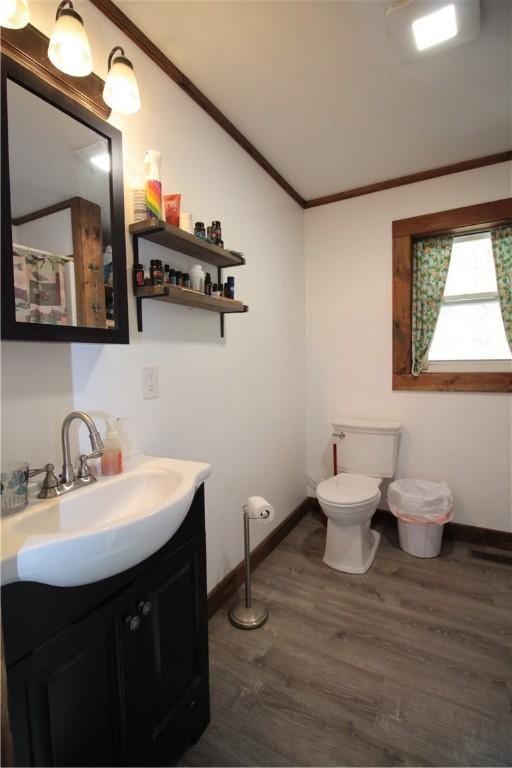 200 Mertz Rd, Bainbridge, NY 13733 - full bathroom with vanity, toilet, baseboards, wood finished floors, and vaulted ceiling