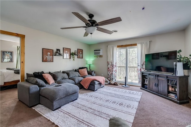 25082 Ridge Rd, Watertown-Town, NY 13601 - carpeted living room with a ceiling fan and a wall unit AC