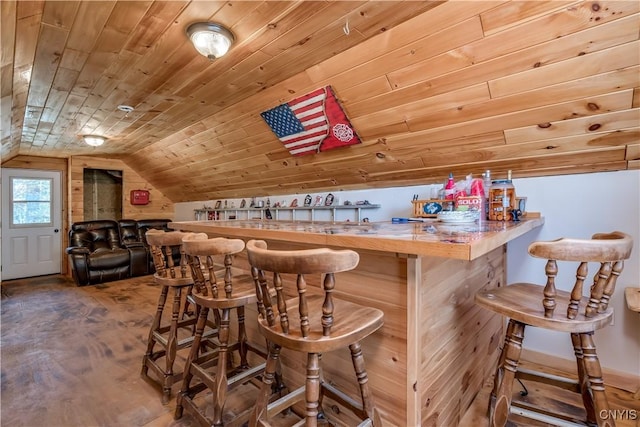 25082 Ridge Rd, Watertown-Town, NY 13601 - bar with a dry bar, wood ceiling, and lofted ceiling
