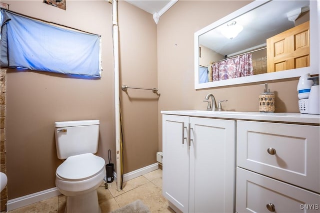 11511 State Route 26, Ava, NY 13303 - bathroom with vanity, toilet, tile patterned floors, a shower with shower curtain, and baseboards