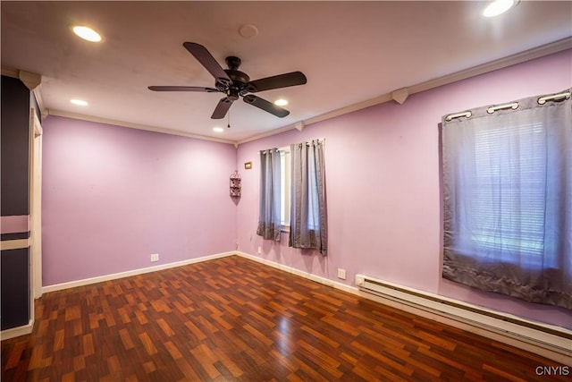 11511 State Route 26, Ava, NY 13303 - spare room featuring ceiling fan, recessed lighting, wood finished floors, a baseboard heating unit, and ornamental molding