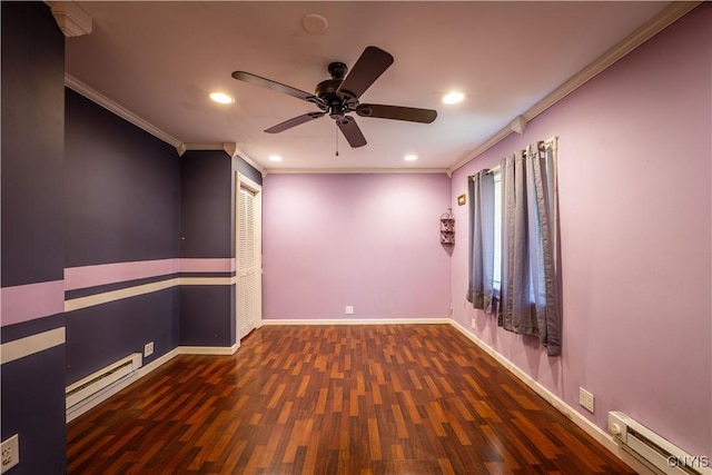 11511 State Route 26, Ava, NY 13303 - spare room featuring crown molding, a baseboard radiator, ceiling fan, and wood finished floors