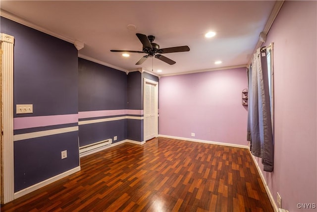 11511 State Route 26, Ava, NY 13303 - unfurnished room with wood finished floors, baseboards, ceiling fan, recessed lighting, and a baseboard radiator