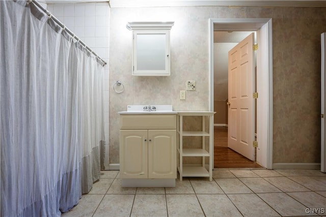 11511 State Route 26, Ava, NY 13303 - bathroom with vanity, tile patterned flooring, baseboards, and a shower with shower curtain