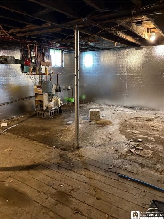 basement with hardwood / wood-style flooring