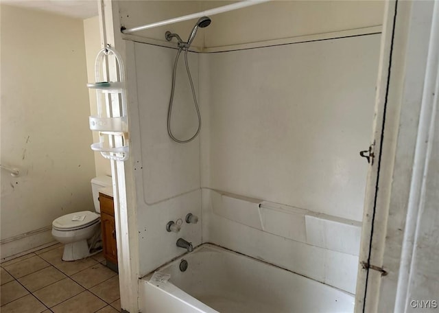 bathroom with tile patterned floors, shower / bathing tub combination, vanity, and toilet
